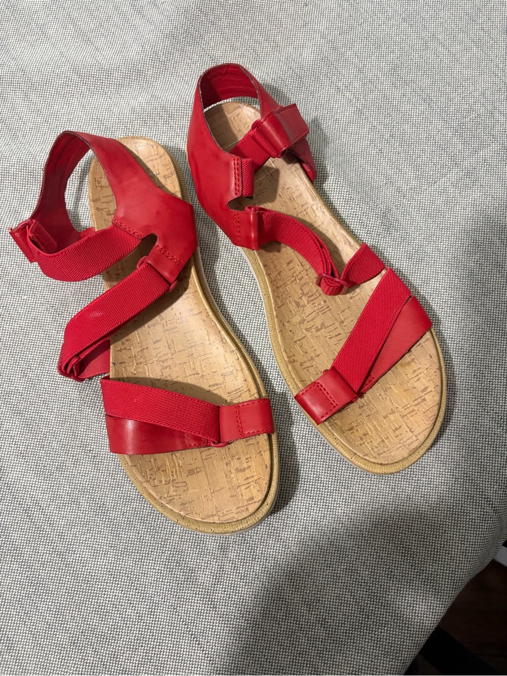 Kaari Blue Red Strappy Cork-Style Sandals